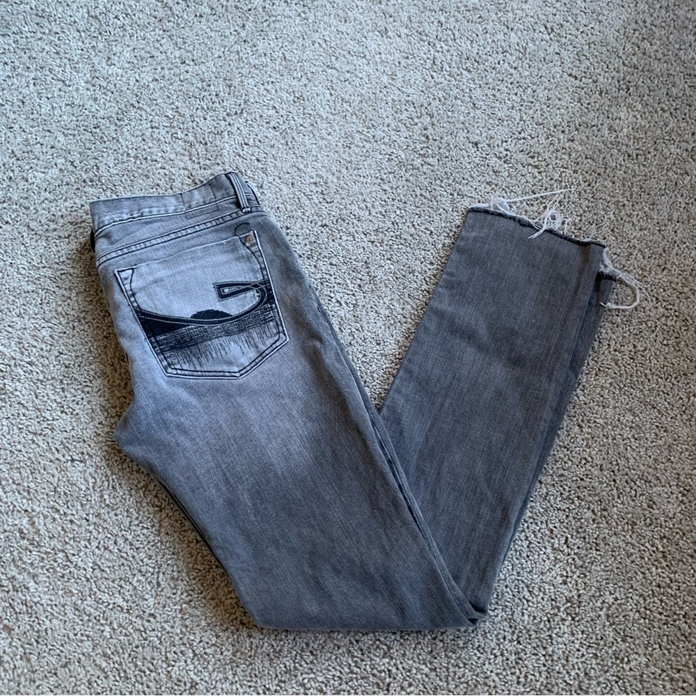 Chip & Pepper Gray Black Straight Leg Raw Hem Jeans Size 28